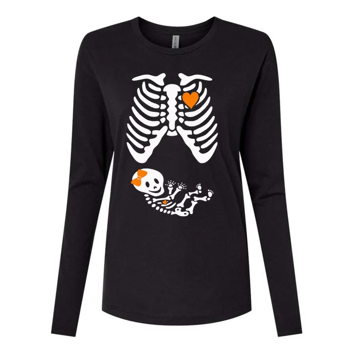 Halloween Skeleton Maternity Couples Pregnancy Announcement Womens Cotton Relaxed Long Sleeve T-Shirt