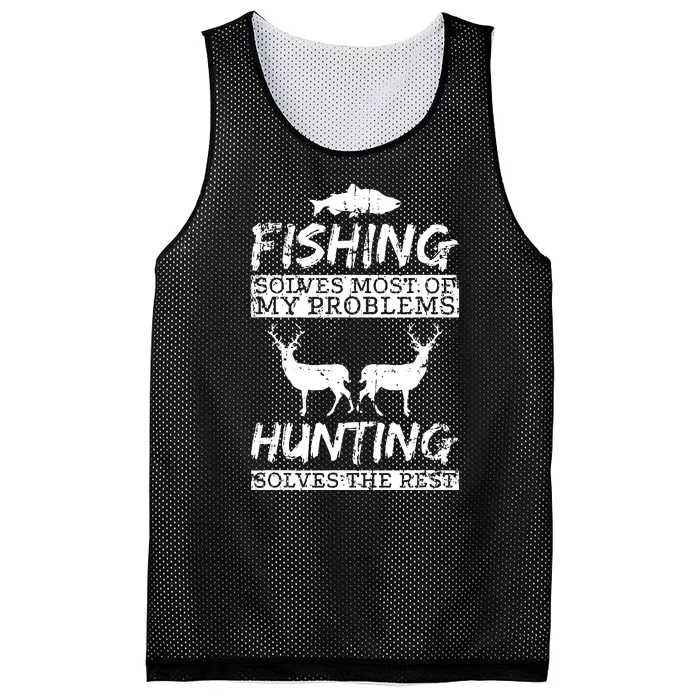 Hunting Solves Most Of My Problems Fishing The Rest Funny Mesh Reversible Basketball Jersey Tank