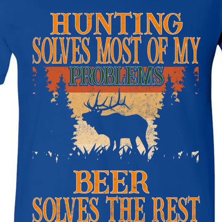 Hunting Solves Most Of My Problems Beer Deer Hunting Gift V-Neck T-Shirt