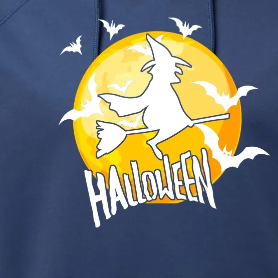 Halloween Spooky Moon Flying Witch Performance Fleece Hoodie