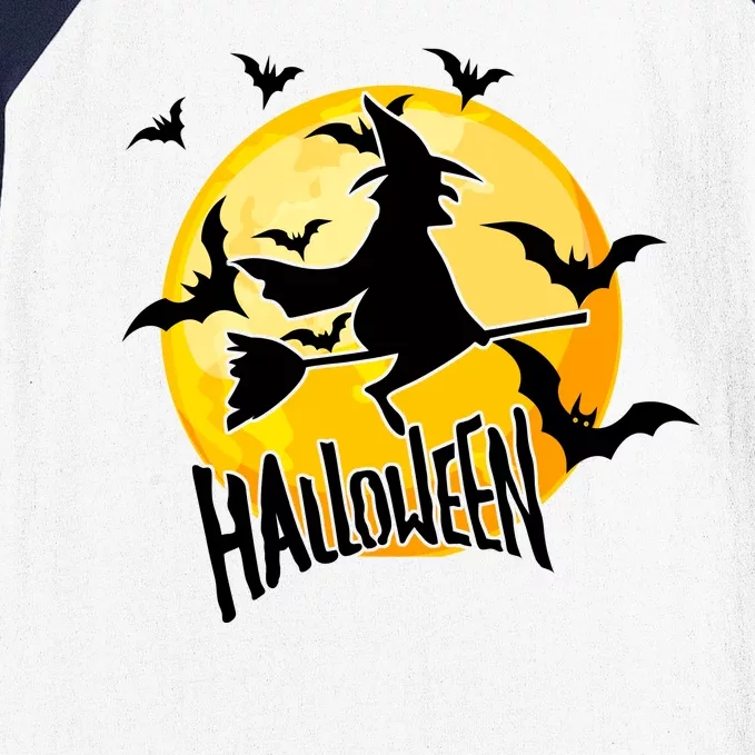 Halloween Spooky Moon Flying Witch Baseball Sleeve Shirt