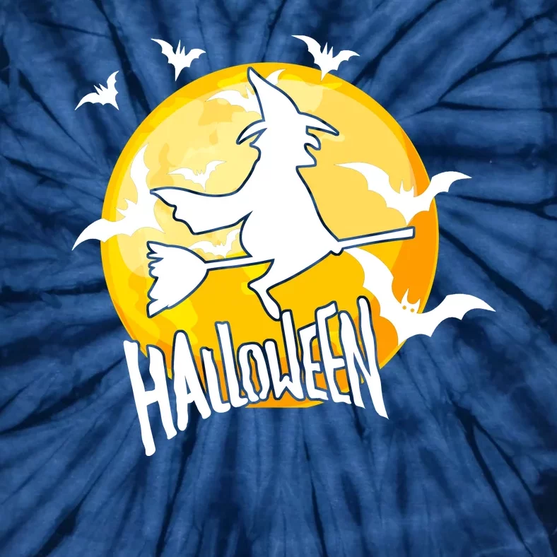 Halloween Spooky Moon Flying Witch Tie-Dye T-Shirt