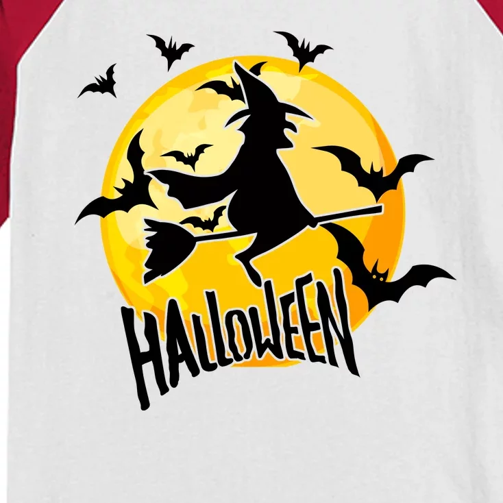 Halloween Spooky Moon Flying Witch Kids Colorblock Raglan Jersey