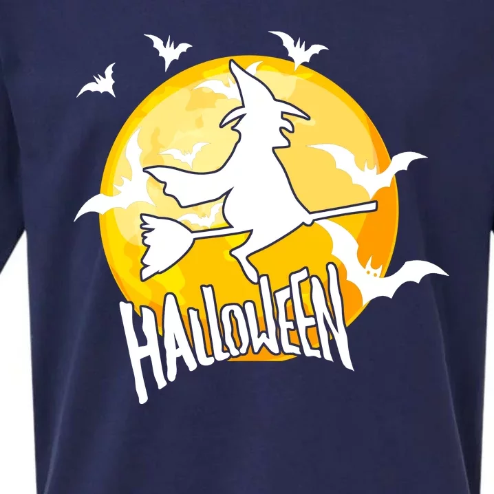 Halloween Spooky Moon Flying Witch Sueded Cloud Jersey T-Shirt