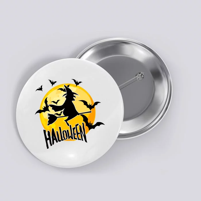 Halloween Spooky Moon Flying Witch Button