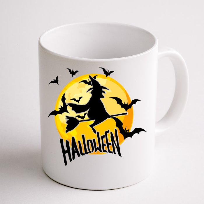 Halloween Spooky Moon Flying Witch Front & Back Coffee Mug