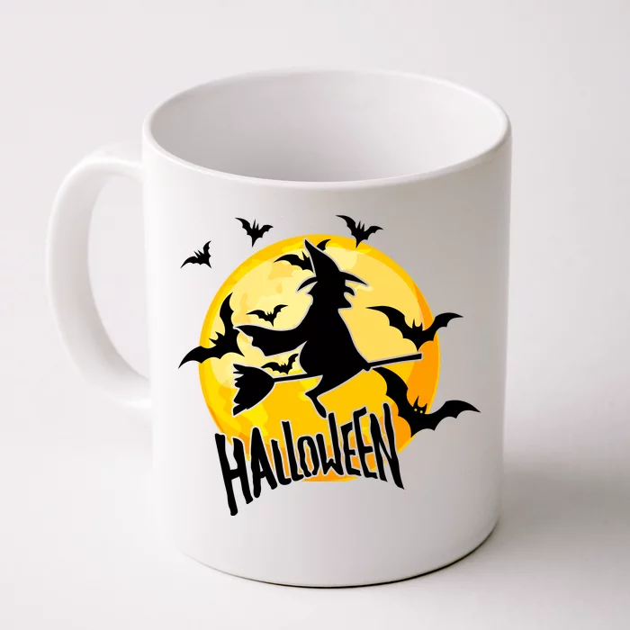 Halloween Spooky Moon Flying Witch Front & Back Coffee Mug