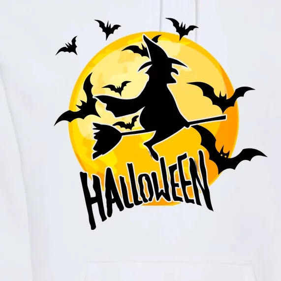 Halloween Spooky Moon Flying Witch Premium Hoodie