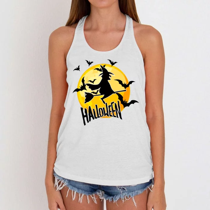 Halloween Spooky Moon Flying Witch Women's Knotted Racerback Tank