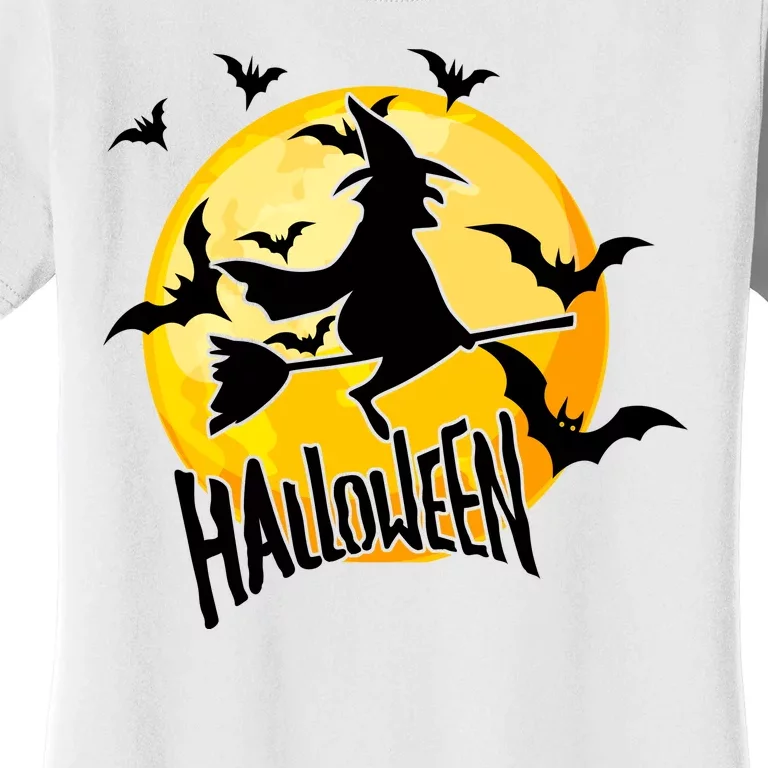 Halloween Spooky Moon Flying Witch Women's T-Shirt