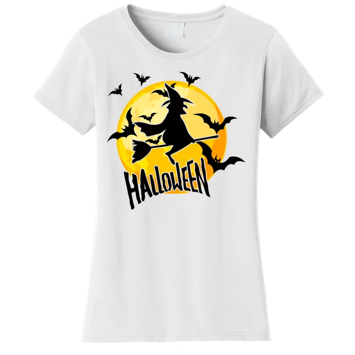 Halloween Spooky Moon Flying Witch Women's T-Shirt