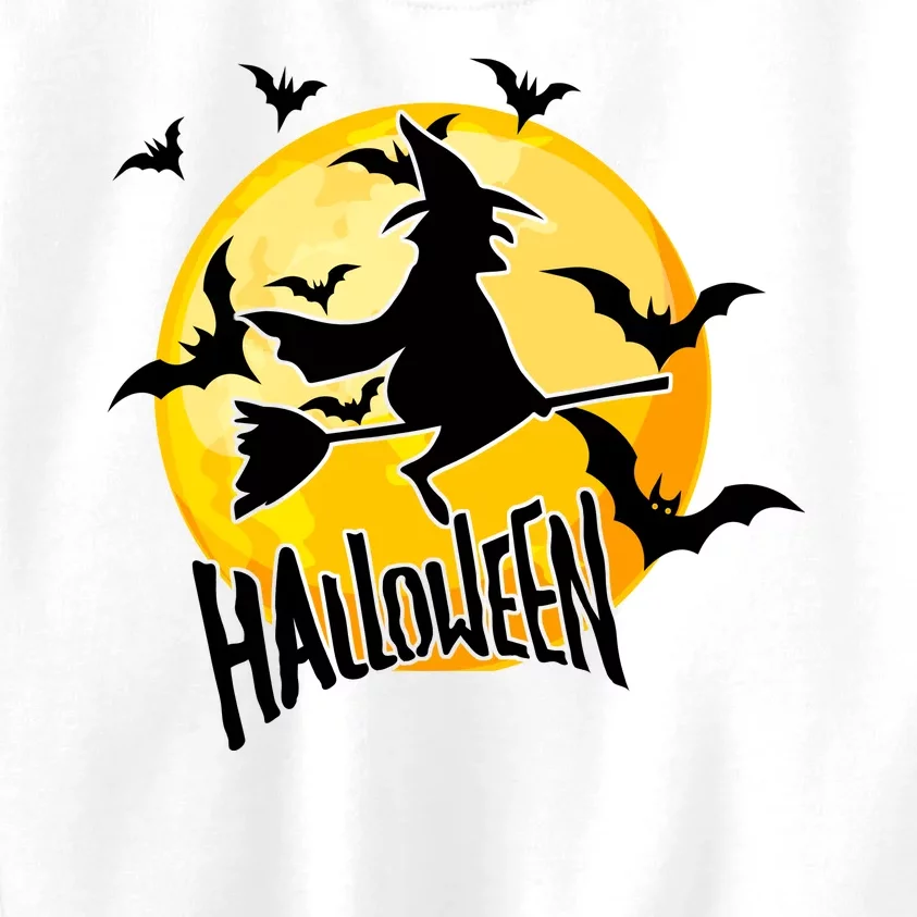 Halloween Spooky Moon Flying Witch Kids Sweatshirt