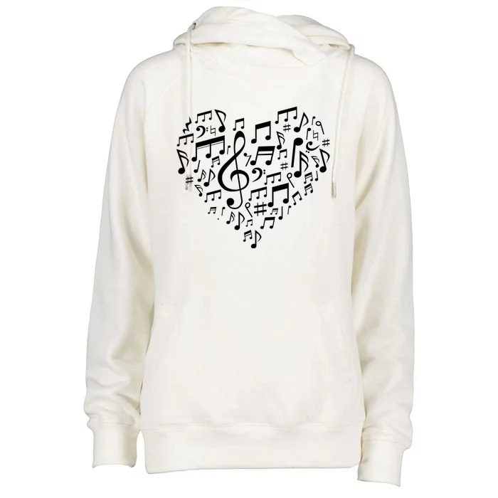 Heart Shape Musical Notes Music Lovers Gift Valentines Day Gift Womens Funnel Neck Pullover Hood