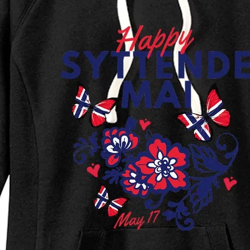 Happy Syttende Mai 17 May Norway Rosemaling Butterflies Flag Women's Fleece Hoodie