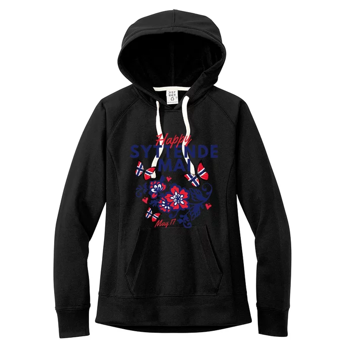 Happy Syttende Mai 17 May Norway Rosemaling Butterflies Flag Women's Fleece Hoodie