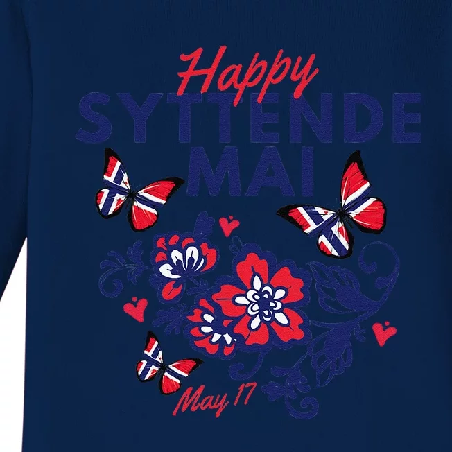 Happy Syttende Mai 17 May Norway Rosemaling Butterflies Flag Baby Long Sleeve Bodysuit