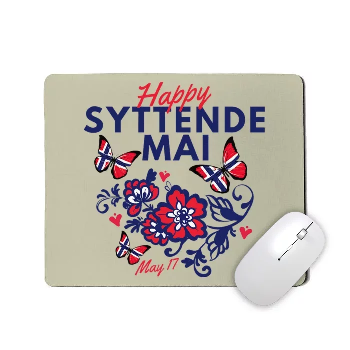 Happy Syttende Mai 17 May Norway Rosemaling Butterflies Flag Mousepad