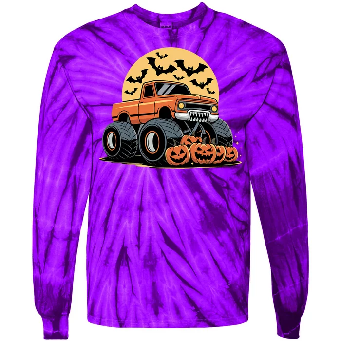 Halloween Shirts Monster Truck Pumpkins Tie-Dye Long Sleeve Shirt