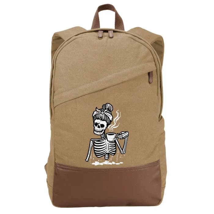 Halloween Skeleton Messy Bun Coffee Costume Cotton Canvas Backpack