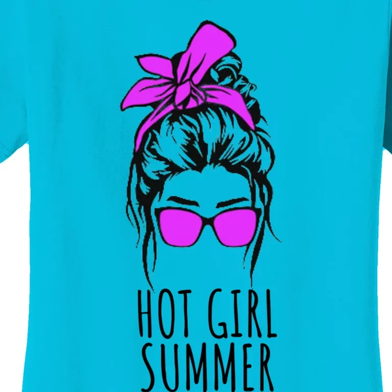 Hot Summer Messy Bun Sunglasses Purple Gift Women's T-Shirt