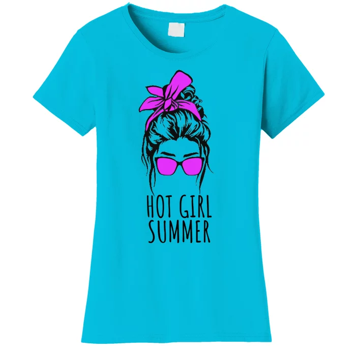 Hot Summer Messy Bun Sunglasses Purple Gift Women's T-Shirt