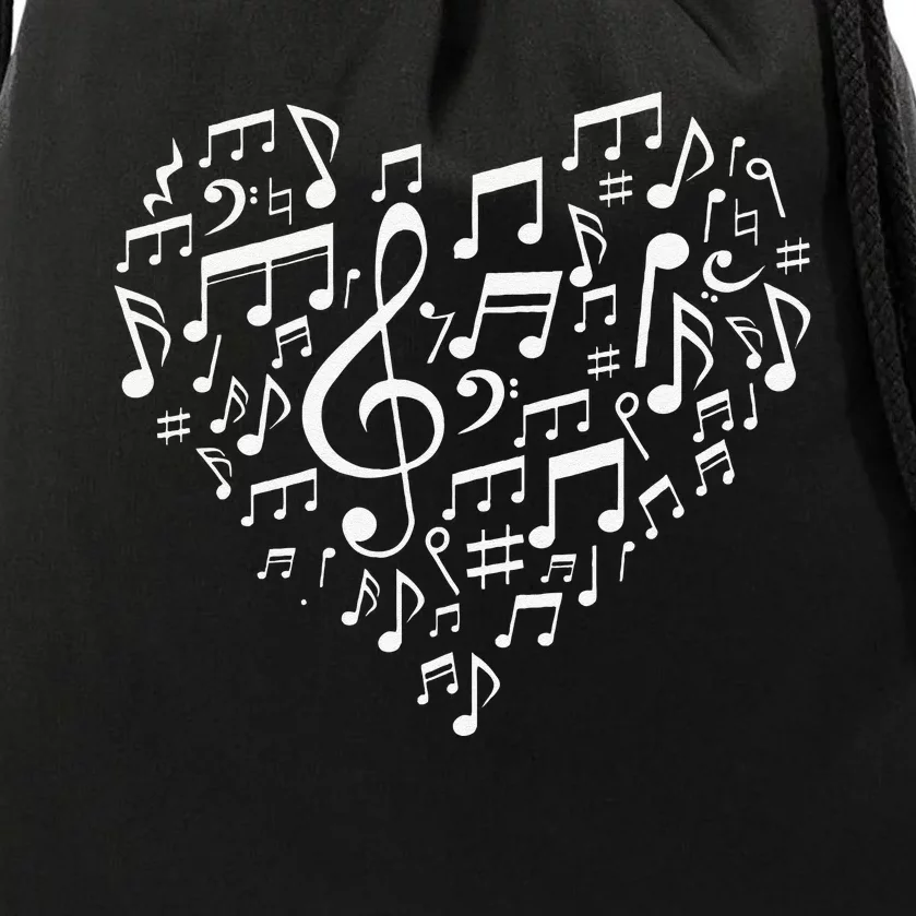 Heart Shape Musical Notes Music Lovers Valentines Drawstring Bag