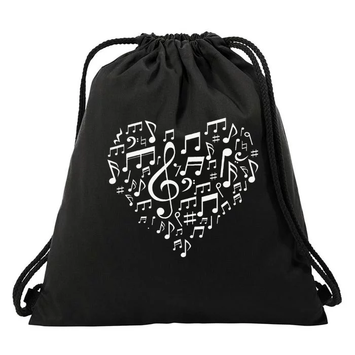 Heart Shape Musical Notes Music Lovers Valentines Drawstring Bag