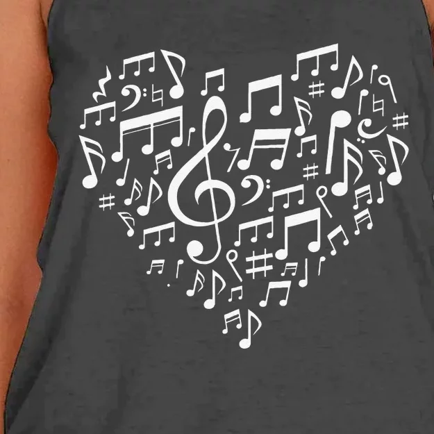 Heart Shape Musical Notes Music Lovers Valentines Women's Knotted Racerback Tank