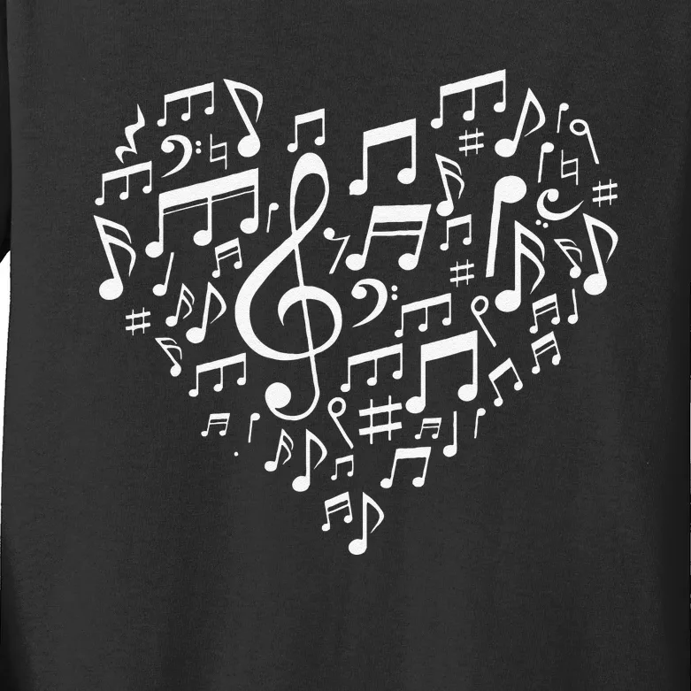 Heart Shape Musical Notes Music Lovers Valentines Kids Long Sleeve Shirt