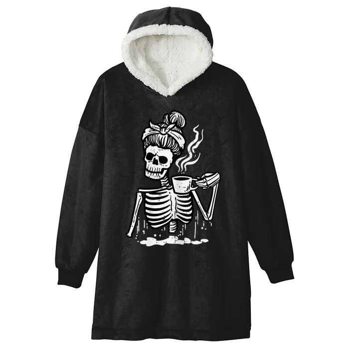 Halloween Skeleton Messy Bun Coffee Funny Costume Mom Hooded Wearable Blanket