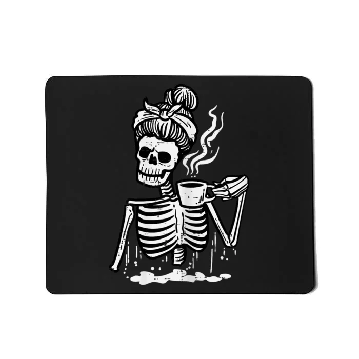 Halloween Skeleton Messy Bun Coffee Funny Costume Mom Mousepad