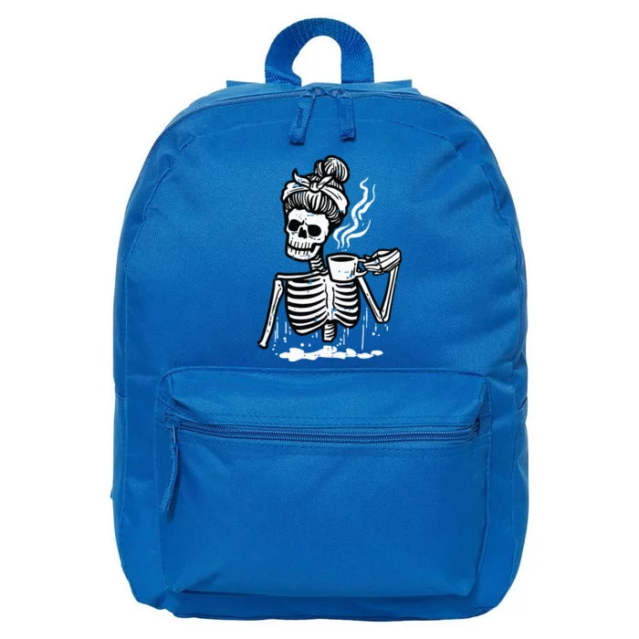 Halloween Skeleton Messy Bun Coffee Funny Costume Mom Women 16 in Basic Backpack