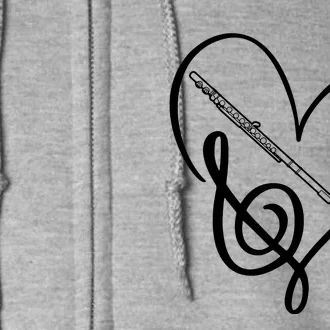 Heart Sheet Music Clef Transverse Flute Full Zip Hoodie