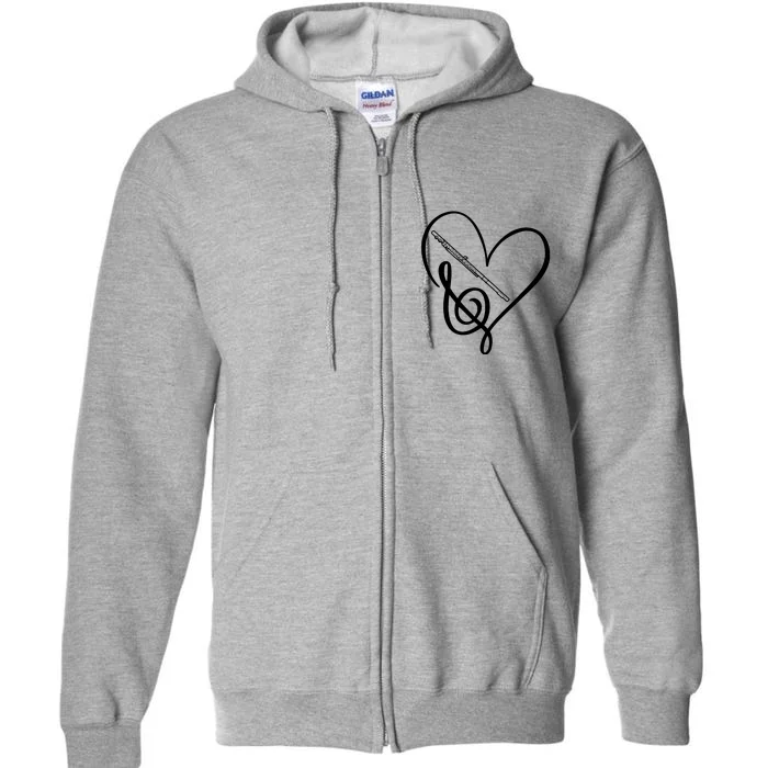 Heart Sheet Music Clef Transverse Flute Full Zip Hoodie