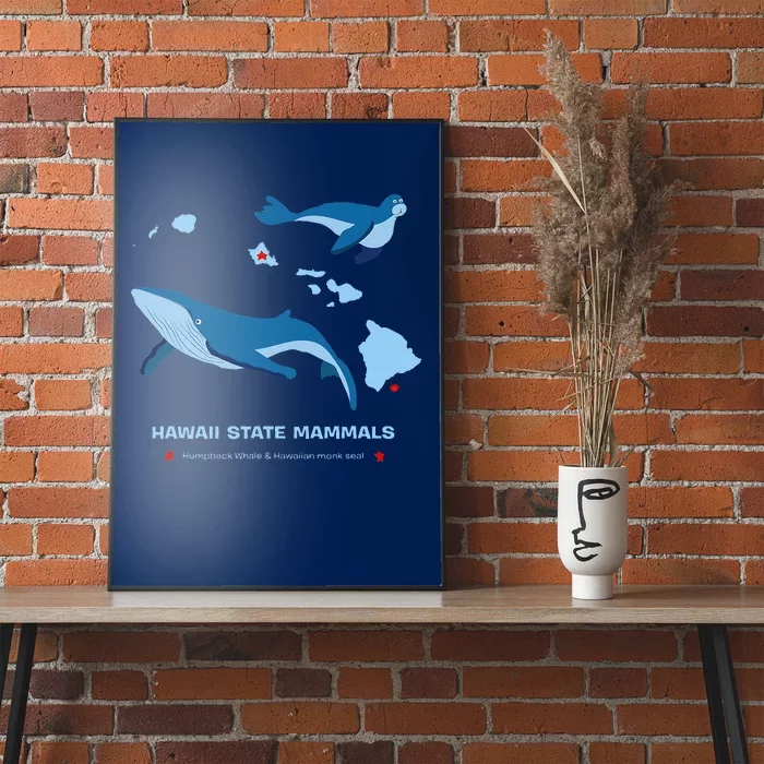 Hawaii State Map Hawaii Map Monk Seal & Humpback Whale Poster