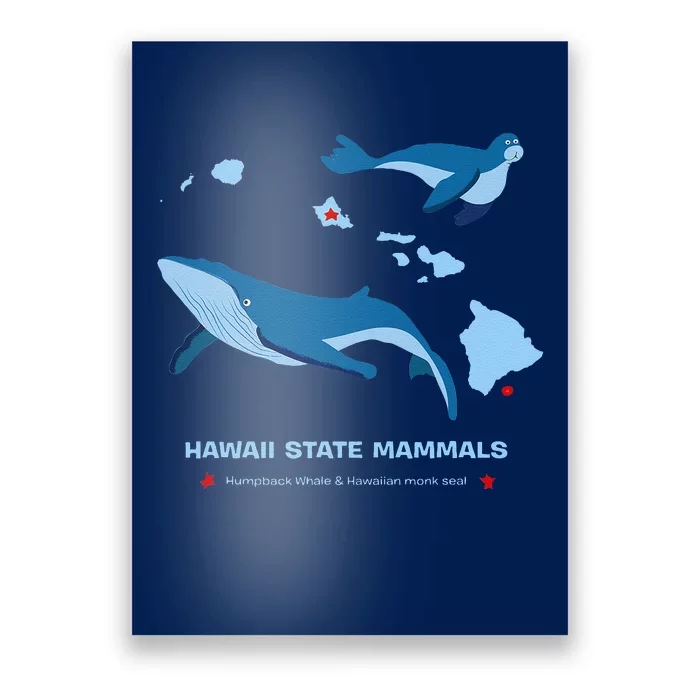 Hawaii State Map Hawaii Map Monk Seal & Humpback Whale Poster