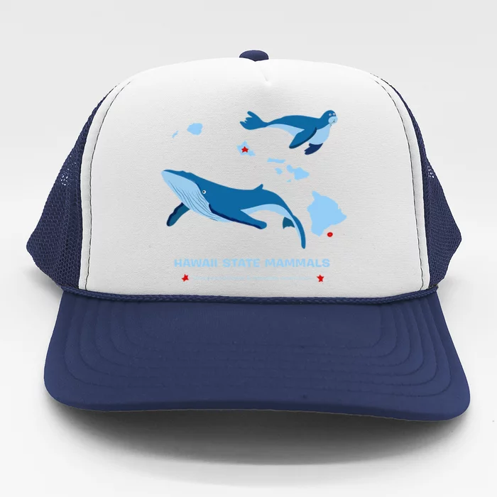 Hawaii State Map Hawaii Map Monk Seal & Humpback Whale Trucker Hat