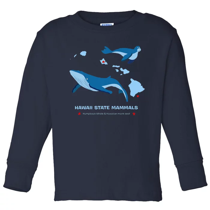 Hawaii State Map Hawaii Map Monk Seal & Humpback Whale Toddler Long Sleeve Shirt