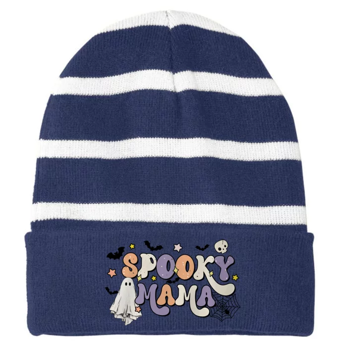 Halloween Spooky Mama Ghost Skeleton Spooky Vibe Striped Beanie with Solid Band