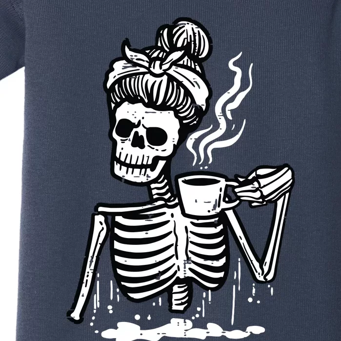 Halloween Skeleton Messy Bun Coffee Funny Costume Mom Baby Bodysuit