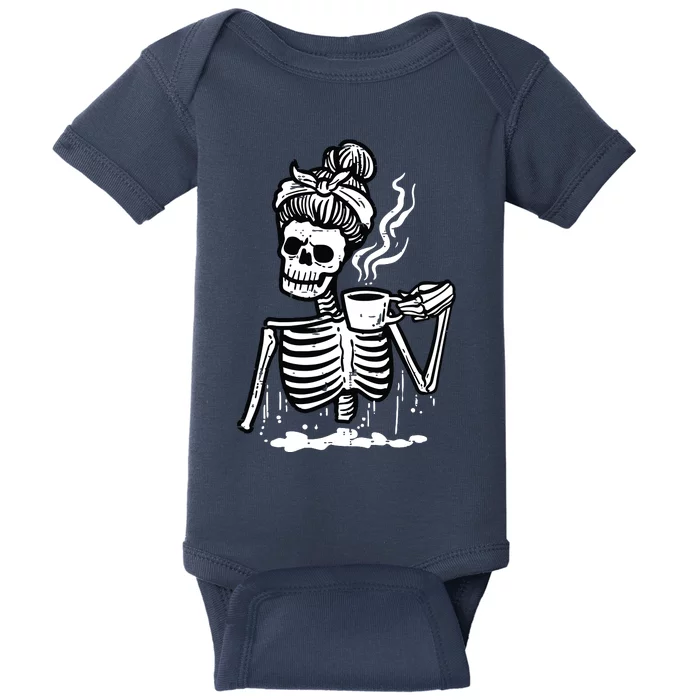 Halloween Skeleton Messy Bun Coffee Funny Costume Mom Baby Bodysuit