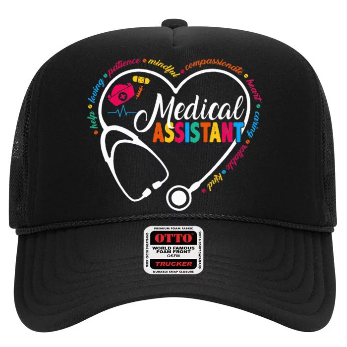 Heart Stethoscope Medical Assistant High Crown Mesh Trucker Hat