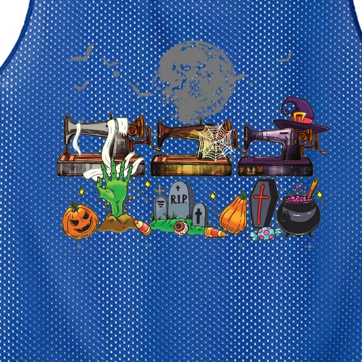 Halloween Sewing Machine Mummy Pumpkin Witch Sewing Lovers Gift Mesh Reversible Basketball Jersey Tank