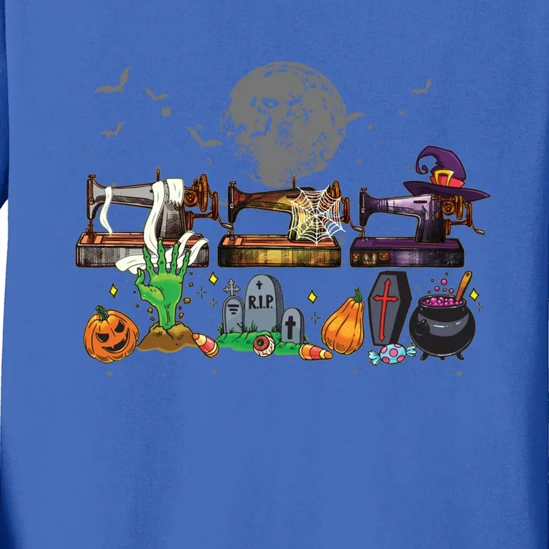 Halloween Sewing Machine Mummy Pumpkin Witch Sewing Lovers Gift Kids Long Sleeve Shirt