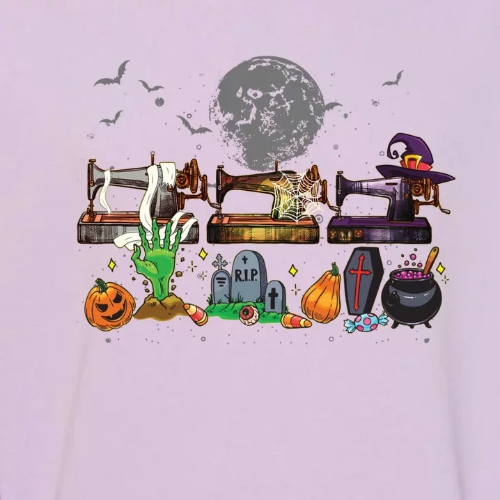 Halloween Sewing Machine Mummy Pumpkin Witch Sewing Lovers Gift Garment-Dyed Sweatshirt