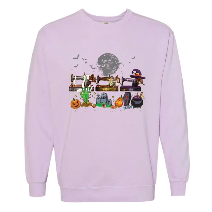 Halloween Sewing Machine Mummy Pumpkin Witch Sewing Lovers Gift Garment-Dyed Sweatshirt