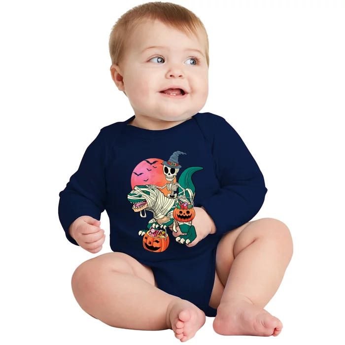 Halloween Skeleton Mummy Pumpkin Dinosaur T Rex Great Gift Baby Long Sleeve Bodysuit