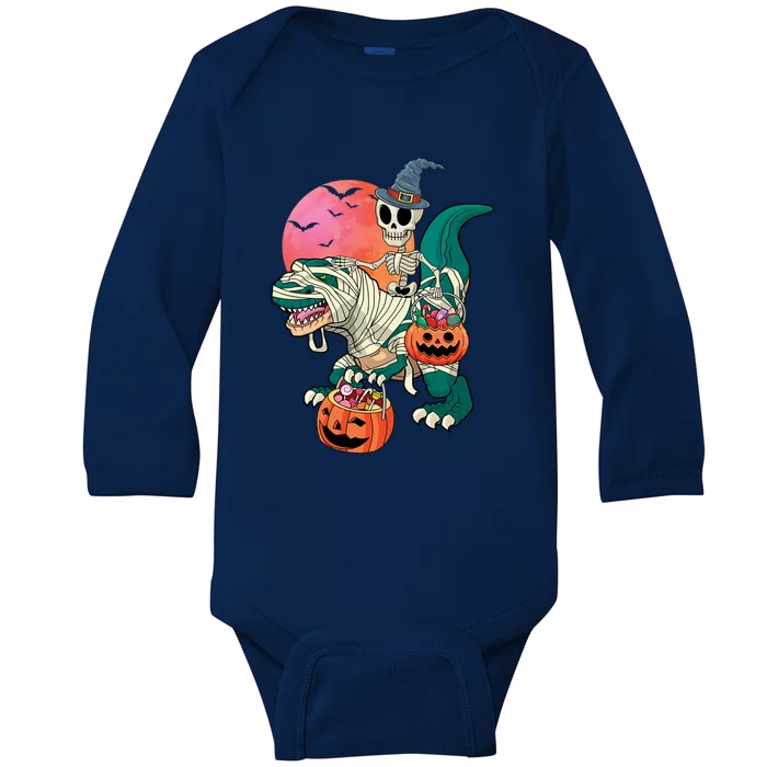 Halloween Skeleton Mummy Pumpkin Dinosaur T Rex Great Gift Baby Long Sleeve Bodysuit