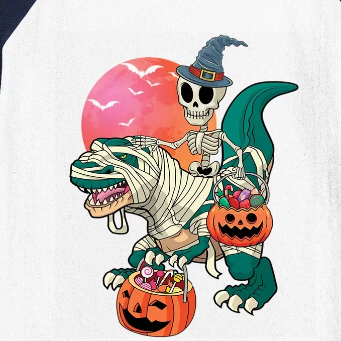 Halloween Skeleton Mummy Pumpkin Dinosaur T Rex Great Gift Baseball Sleeve Shirt