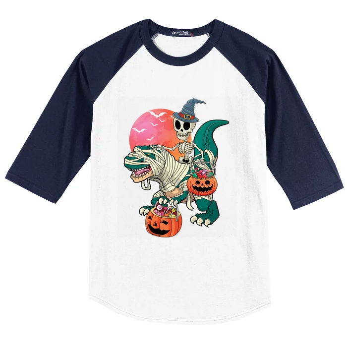 Halloween Skeleton Mummy Pumpkin Dinosaur T Rex Great Gift Baseball Sleeve Shirt